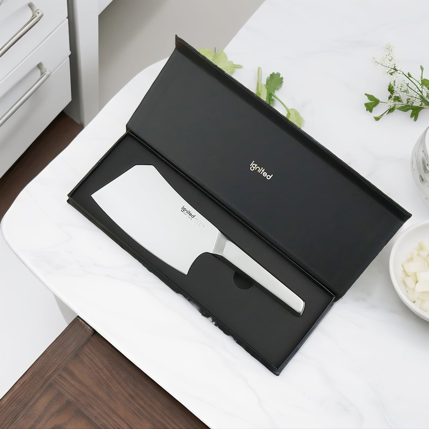 IGNITED CUTLERY Cleaver Knife for Meat Cutting – Heavy Duty Butcher Knife with German Stainless Steel & Full Steel Handle | Bone Chopper, Vegetable Slicer, Kitchen Essential