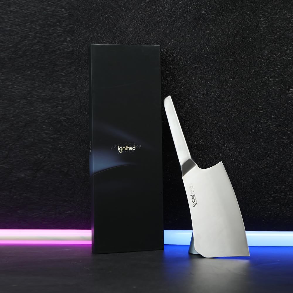 IGNITED CUTLERY Cleaver Knife for Meat Cutting – Heavy Duty Butcher Knife with German Stainless Steel & Full Steel Handle | Bone Chopper, Vegetable Slicer, Kitchen Essential