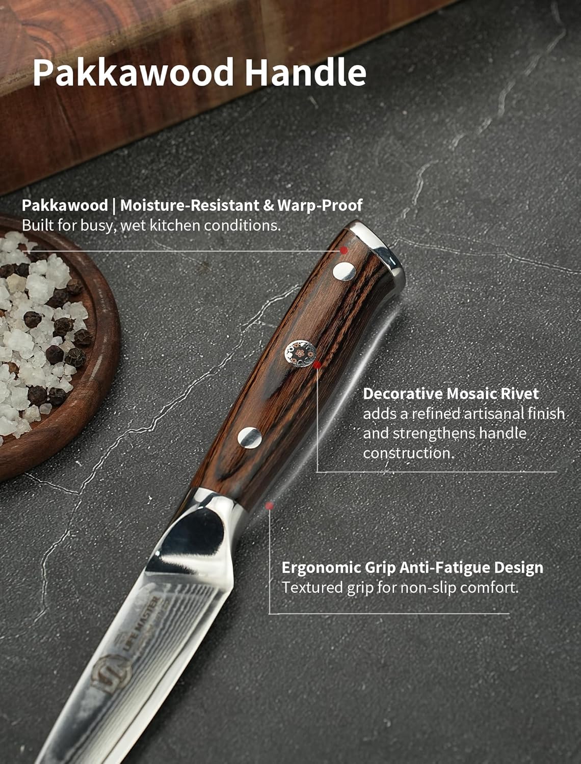 IGNITED CUTLERY 2025 Year of the Snake Limited Edition – 3.5" Damascus Powder Steel Fruit & Paring Knife – Golden Wood Handle, Handcrafted Decorative Mosaic Pin