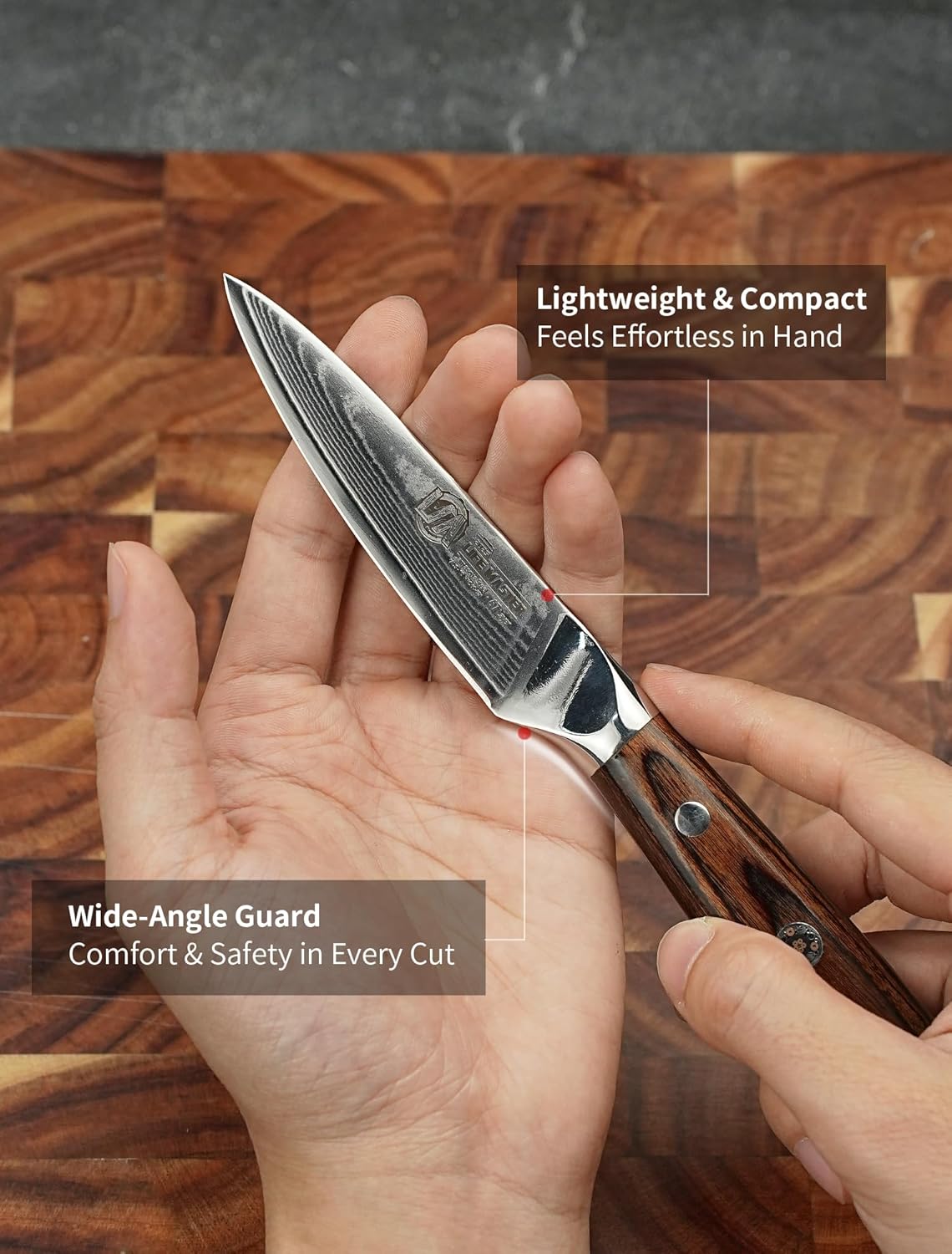 IGNITED CUTLERY 2025 Year of the Snake Limited Edition – 3.5" Damascus Powder Steel Fruit & Paring Knife – Golden Wood Handle, Handcrafted Decorative Mosaic Pin