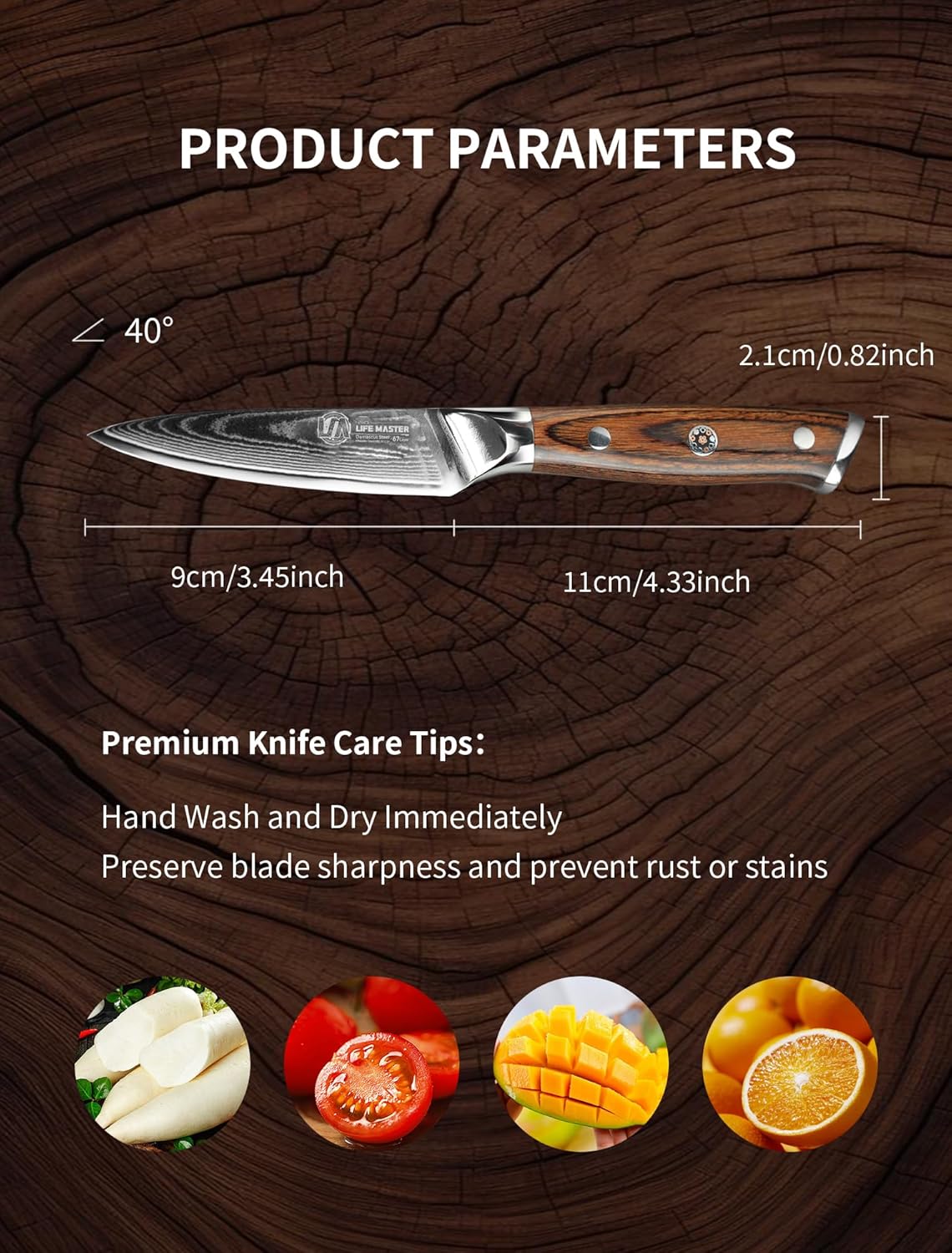 IGNITED CUTLERY 2025 Year of the Snake Limited Edition – 3.5" Damascus Powder Steel Fruit & Paring Knife – Golden Wood Handle, Handcrafted Decorative Mosaic Pin