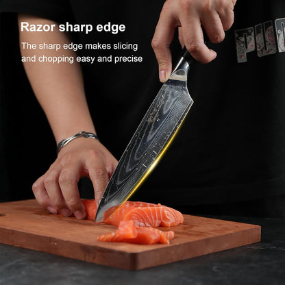 IGNITED 8" Premium Damascus Chef's Knife – 67-Layer Damascus Craft, AUS-10 Core, Black Pakkawood Handle, Ergonomic Design, Triple-Rivet Construction