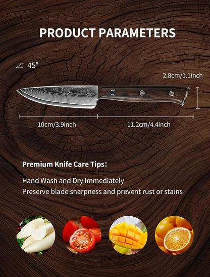IGNITED CUTLERY Zodiac Series LM-Taurus Mini Damascus Utility Knife – Ebony Handle, 15° Edge, Perfect for Fruit, Steak & Outdoor Picnics