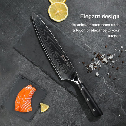 IGNITED 8" Premium Damascus Chef's Knife – 67-Layer Damascus Craft, AUS-10 Core, Black Pakkawood Handle, Ergonomic Design, Triple-Rivet Construction