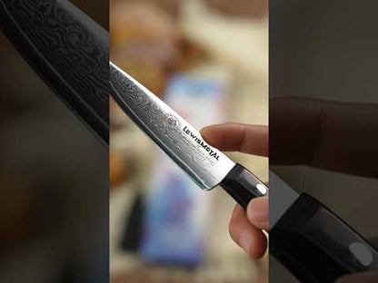 IGNITED CUTLERY Zodiac Series LM-Taurus Mini Damascus Utility Knife – Ebony Handle, 15° Edge, Perfect for Fruit, Steak & Outdoor Picnics